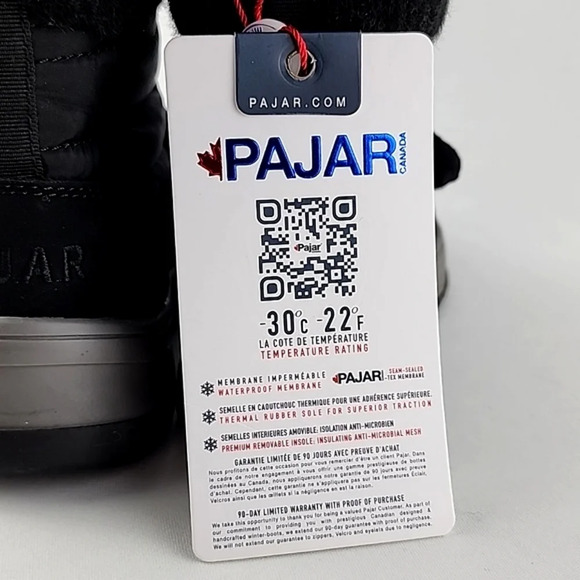 PAJAR Youth Black Winter Waterproof Boots Velcro Insulated Rated -30c Size US 1 - Picture 14 of 15